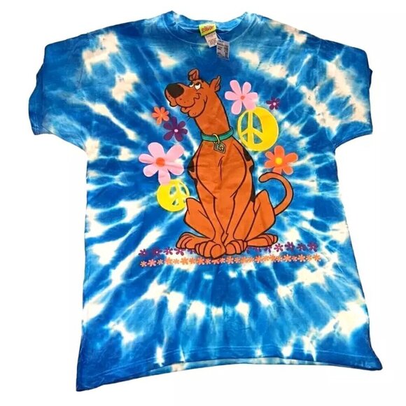VTG Scooby Doo Shirt XL Blue 90s Tie Dye Cartoon Network Tee Hippie USA made NEW - Picture 1 of 9